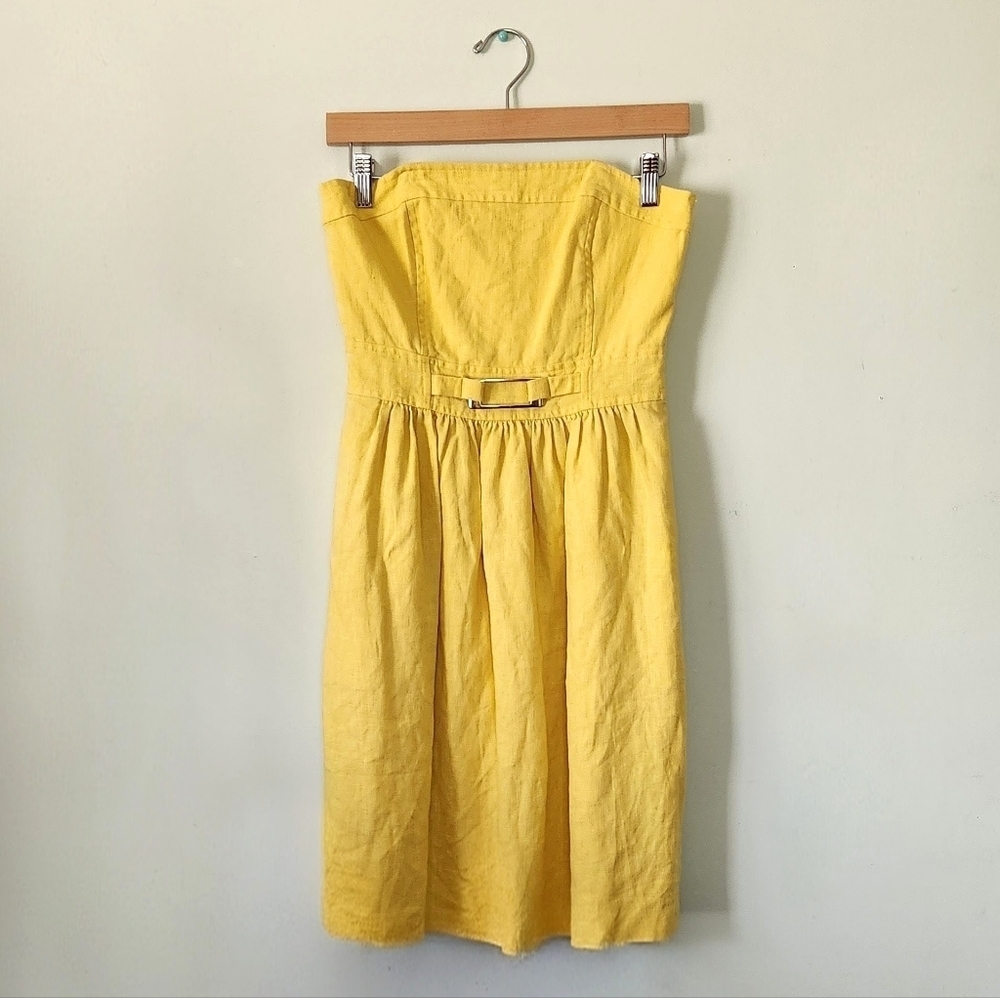 Banana Republic 100% Linen Yellow Strapless Dress Sz 2